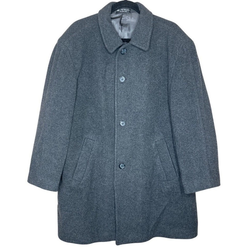 Kasper Men's Cashmere Blend Car Coat Charcoal Grey Italian Fabric Size 42 Short